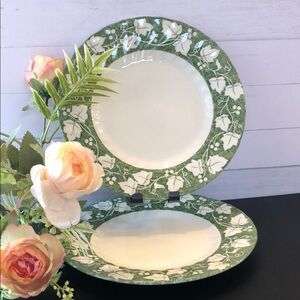 Elegant Green and White Salad Plate Set of 2